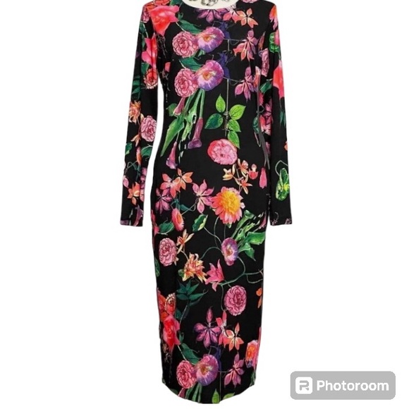 Venus sz M Midi Floral Long Sleeve Dress - Picture 1 of 11